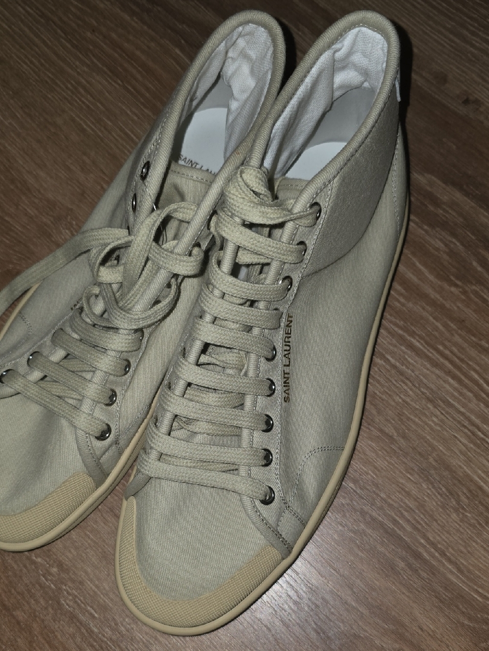 Saint Laurent - SL/39 Court Classic Canvas Beige High Top Sneakers MISMATCHED - Picture 4 of 6
